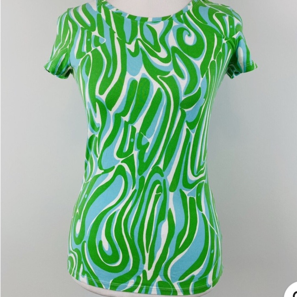 Lilly Pulitzer finders keepers short-sleeve t-shirt top green blue pattern shirt
